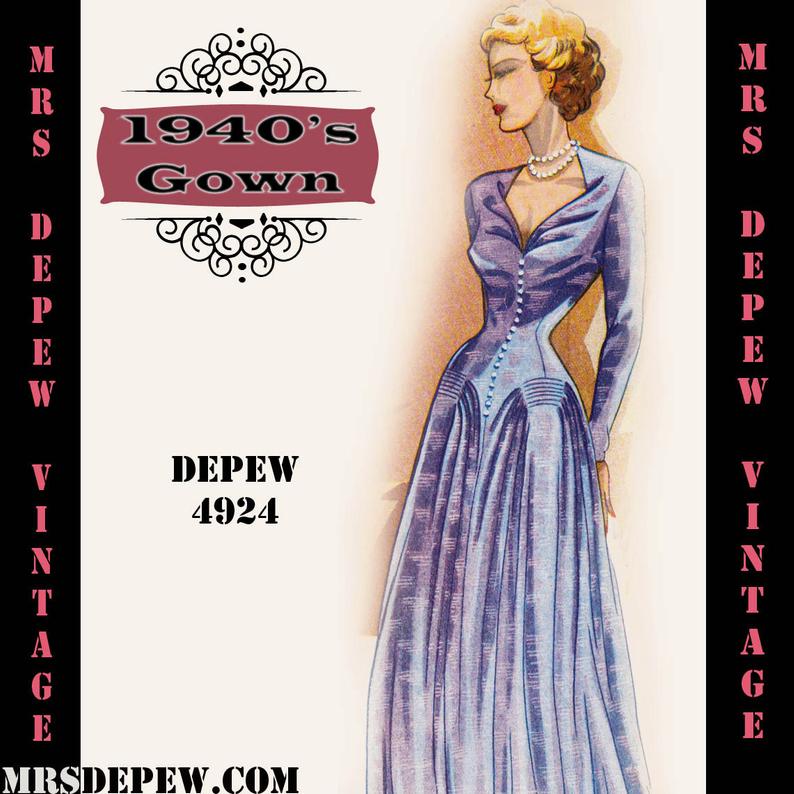 Vintage Sewing Pattern 1940's Cocktail or Evenning Gown in image 0