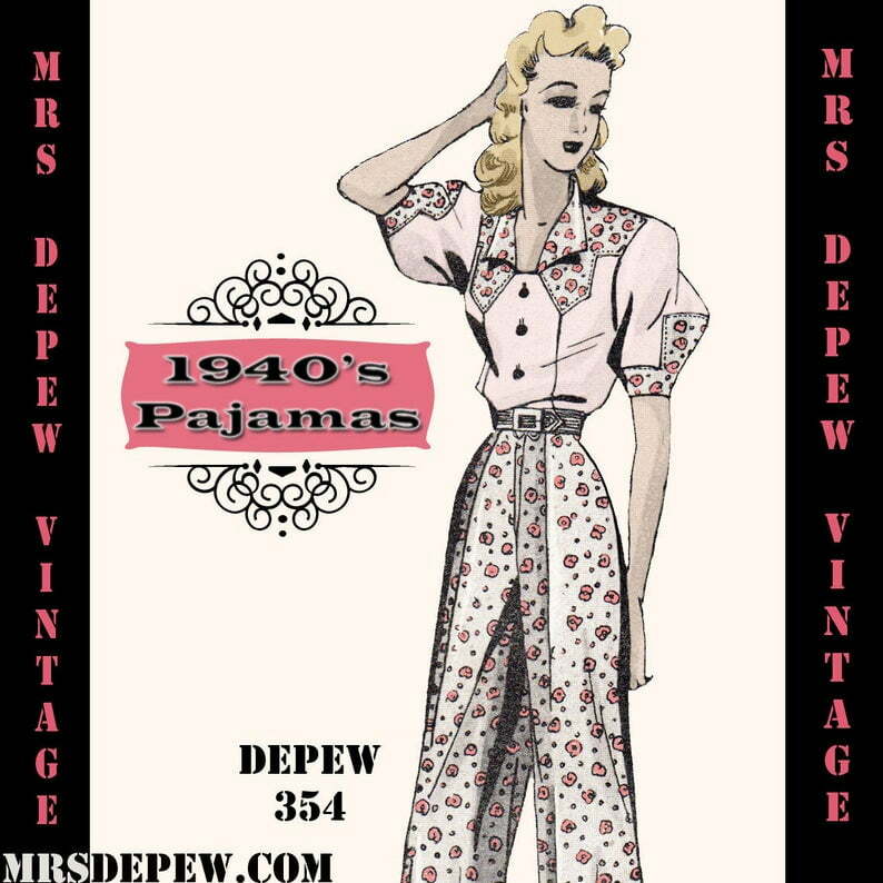 Vintage Sewing Pattern 1940's French Pajamas in Any Size image 0