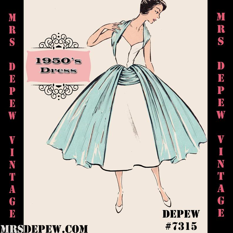 Vintage Sewing Pattern 1950's Cocktail Dress in Any Size  image 0