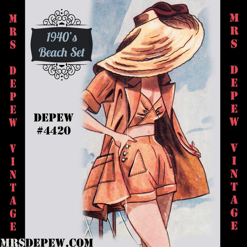 Vintage Sewing Pattern 1940's Beach Top Shorts and Jacket image 0