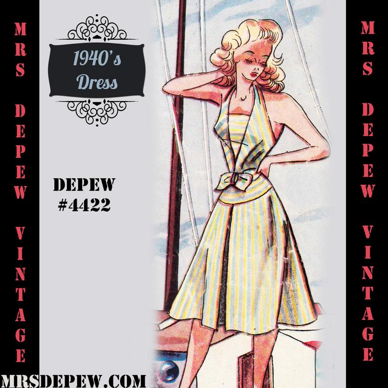 Vintage Sewing Pattern 1940s Halter Dress in Any Size  4422 image 0