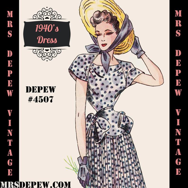 Vintage Sewing Pattern 1940's Dress in Any Size  4507 image 0