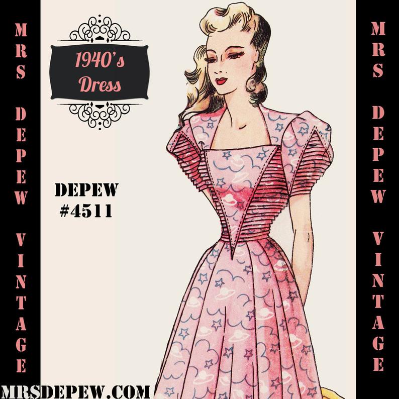 Vintage Sewing Pattern 1940's Short Sleeve Dress in Any image 0