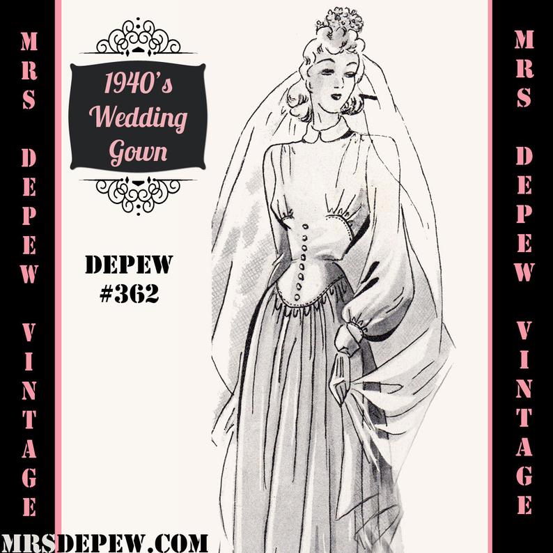 Vintage Sewing Pattern 1940's Wedding Gown in Any Size image 0
