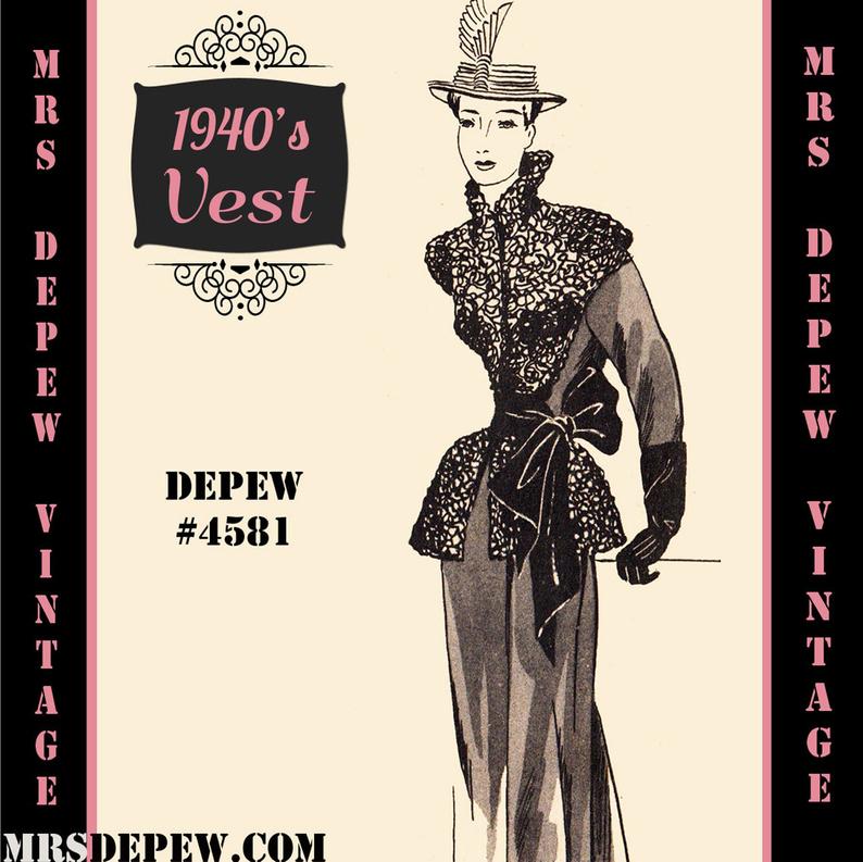Vintage Sewing Pattern 1940's Winter Vest Accessory in Any image 0
