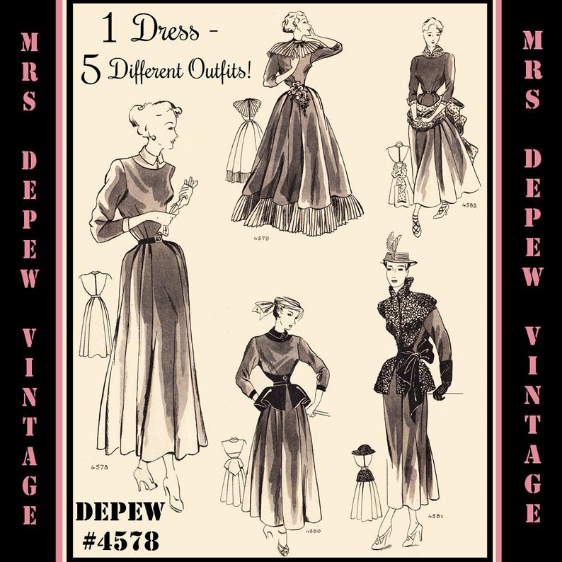 Vintage Sewing Pattern 1940's Dress in 5 Ways with image 0