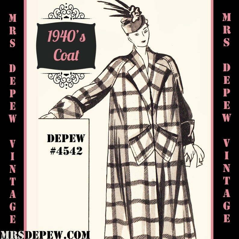 Vintage Sewing Pattern 1940s Long Coat in Any Size 4542 Draft image 0