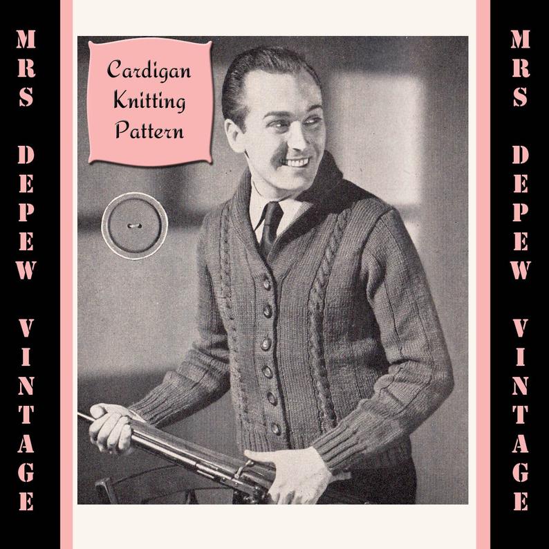 Menswear Vintage 1940's Men's Cardigan Knitting image 0