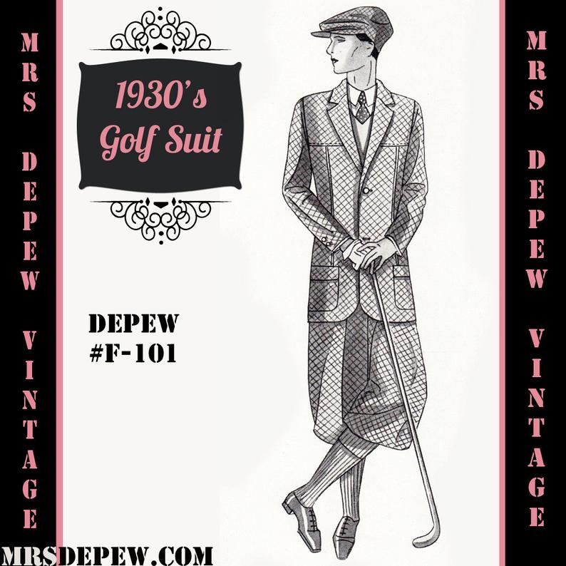 Menswear Vintage Sewing Pattern 1930's Men's Golf Suit image 0
