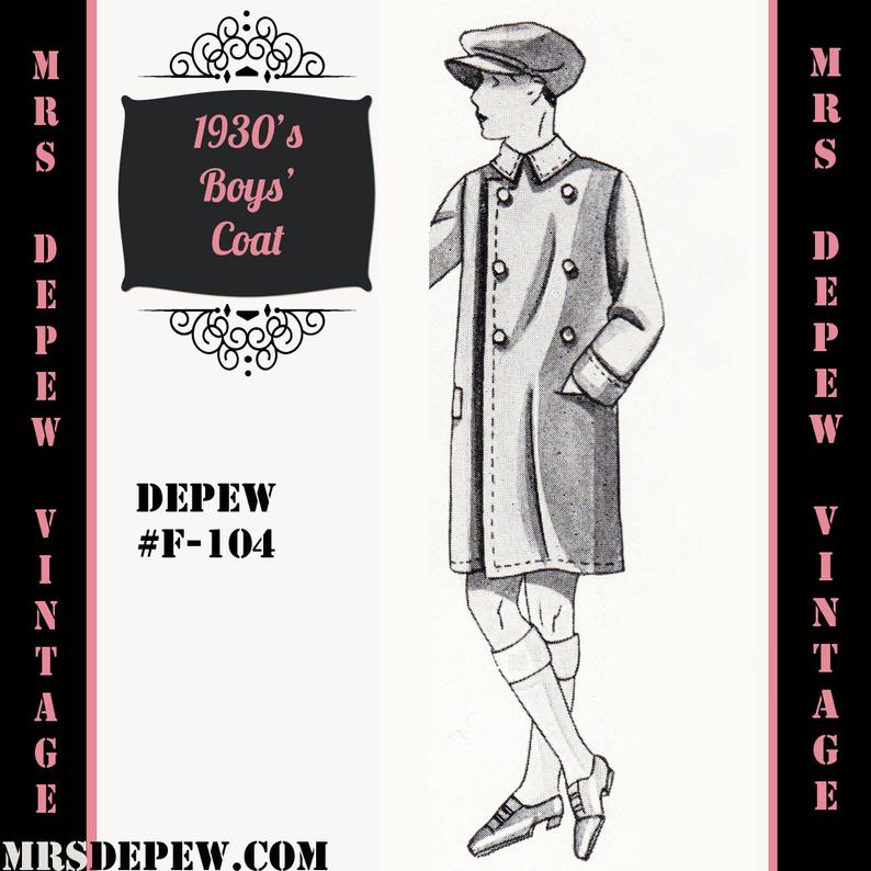 Menswear Vintage Sewing Pattern 1930's Boys' Coat in image 0