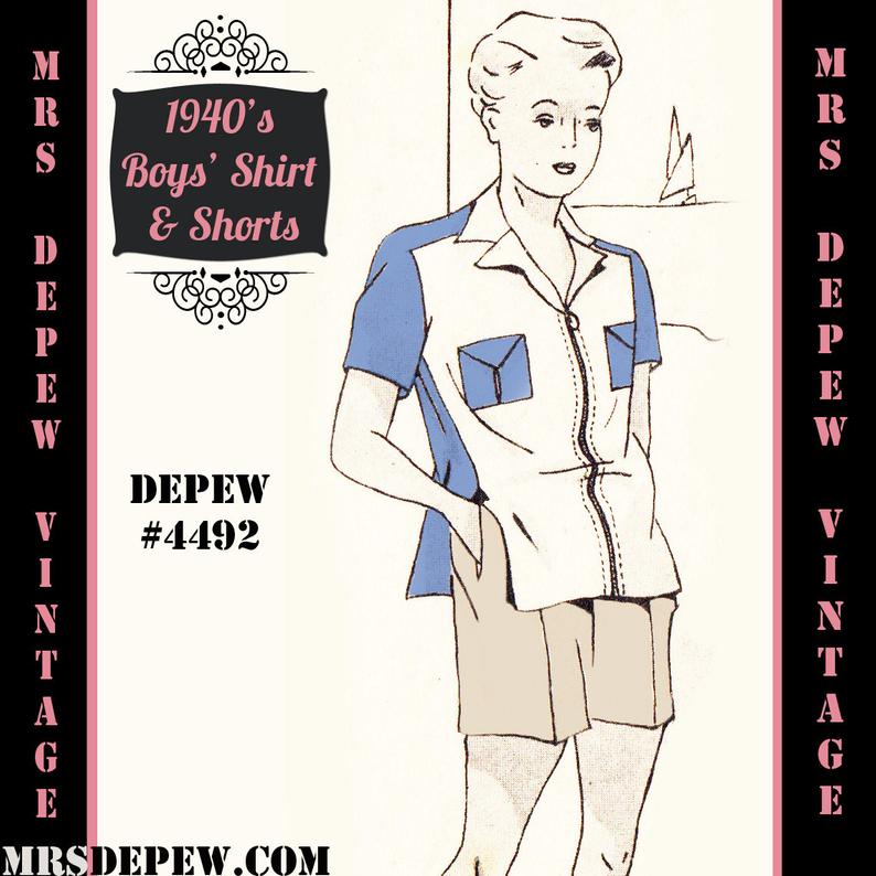 Menswear Vintage Sewing Pattern 1940's Boys' Shirt and image 0