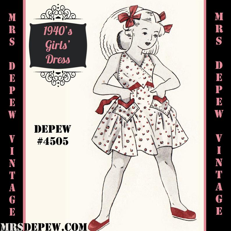 Vintage Sewing Pattern 1940's Girls' Dress in Any Size image 0