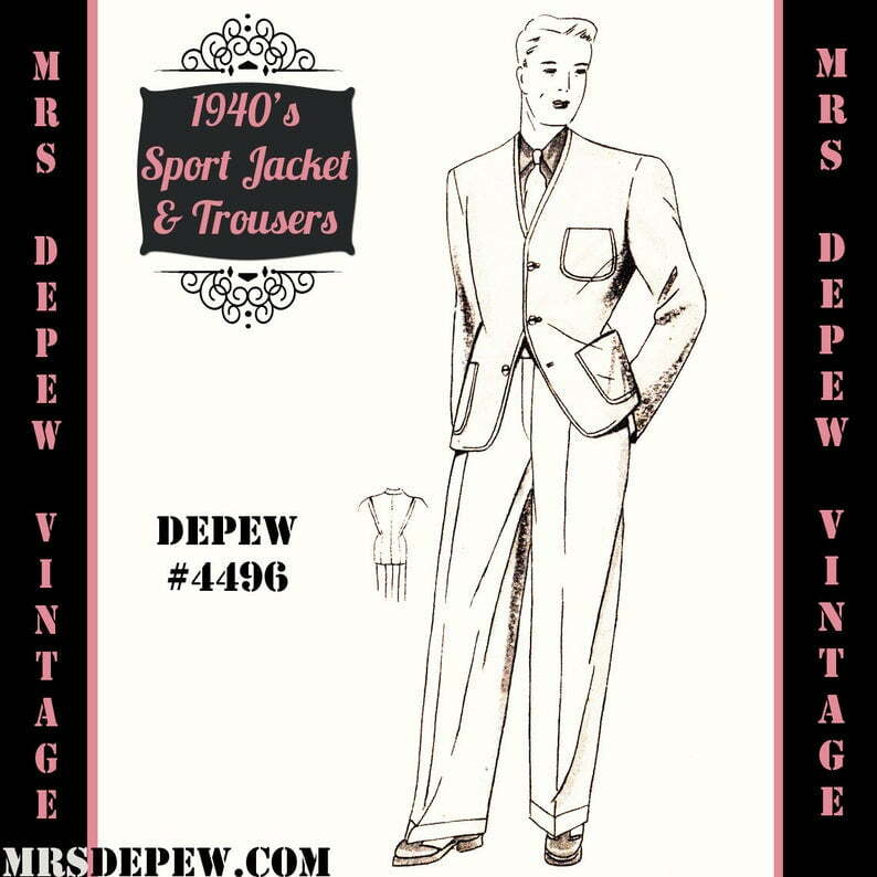 Menswear Vintage Sewing Pattern 1940s Men's Sport Jacket image 0