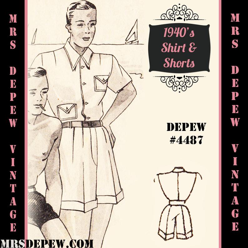 Menswear Vintage Sewing Pattern 1940's Men's T-Shirt image 0