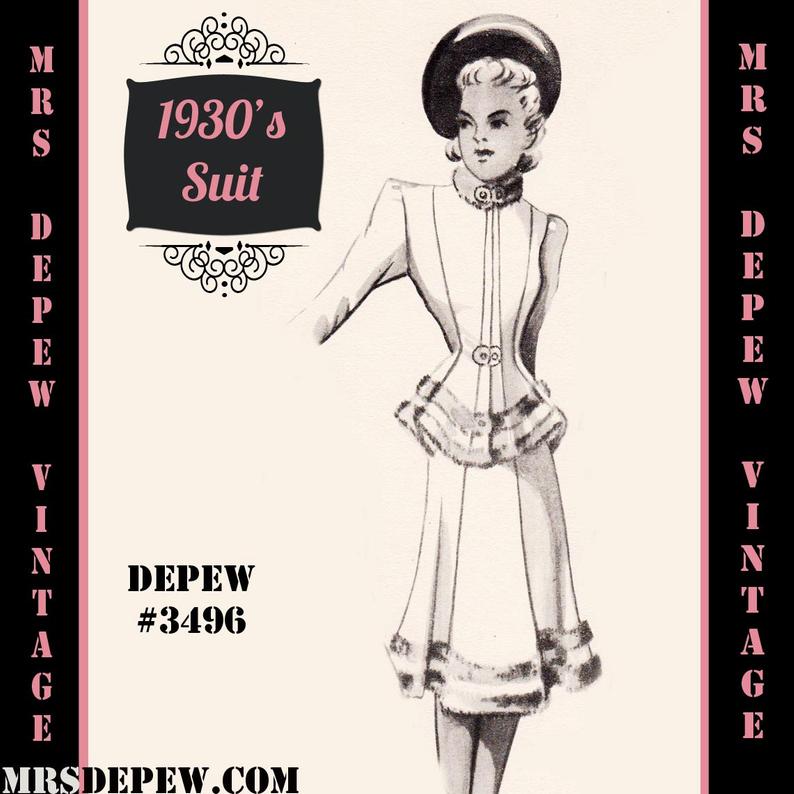 Vintage Sewing Pattern 1930's Suit Jacket and Skirt Any image 0