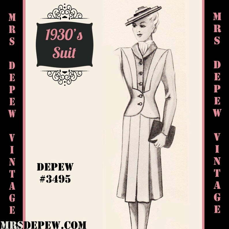 Vintage Sewing Pattern 1930s Suit Jacket and Skirt Any Size image 0