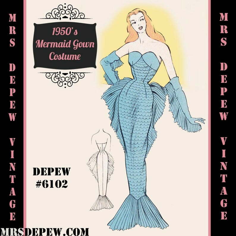 Vintage Sewing Pattern 1950's Costume Mermaid Siren in Any image 0