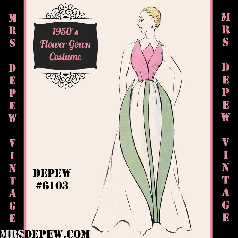 Vintage Sewing Pattern 1950's Costume Tulip Gown in Any image 0