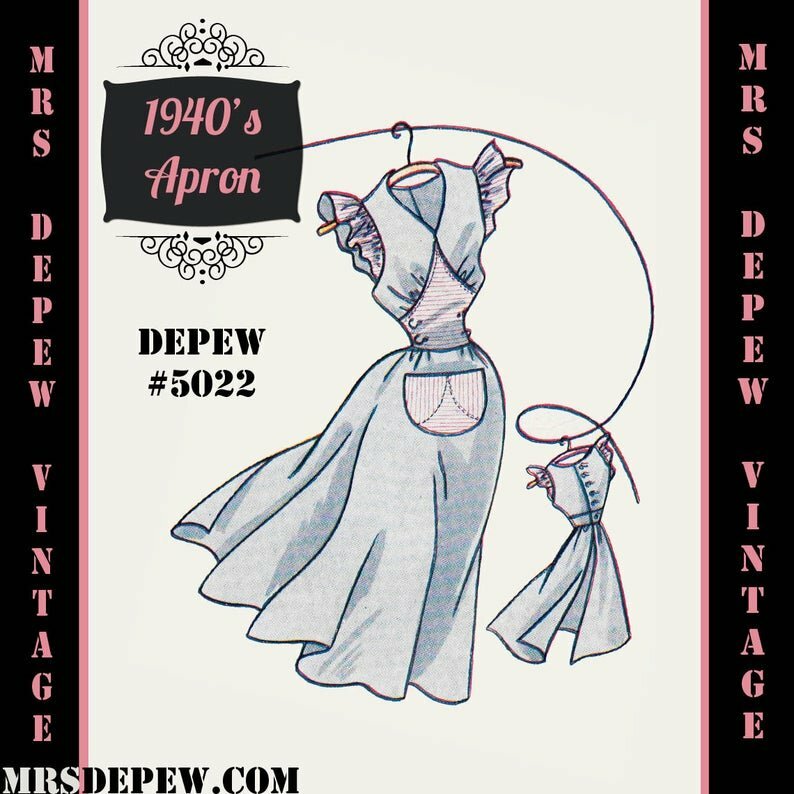 Vintage Sewing Pattern 1940's Frilled Apron in Any Size  image 0