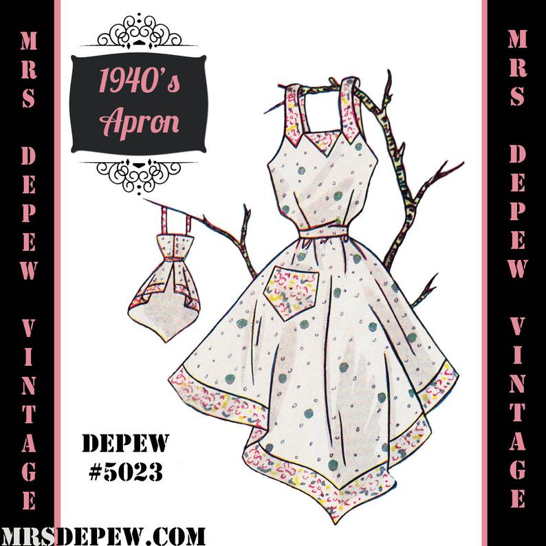 Vintage Sewing Pattern 1940s Apron in Any Size  PLUS Size image 0