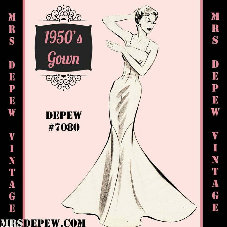 Vintage Sewing Pattern 1950s Evening Gown or Wedding Dress in image 0