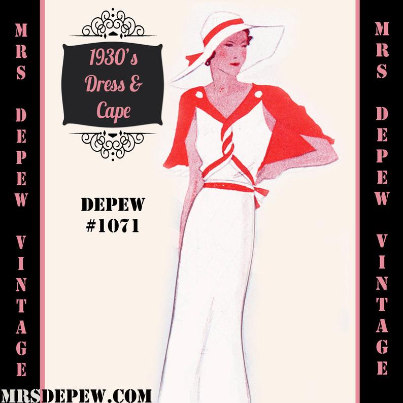 Vintage Sewing Pattern 1930's Beach Dress and Cape in Any image 0