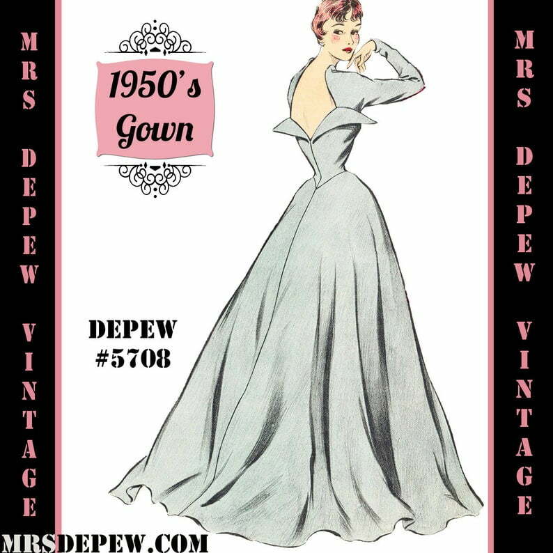 Vintage Sewing Pattern 1950's Long Sleeve Evening Gown in image 0