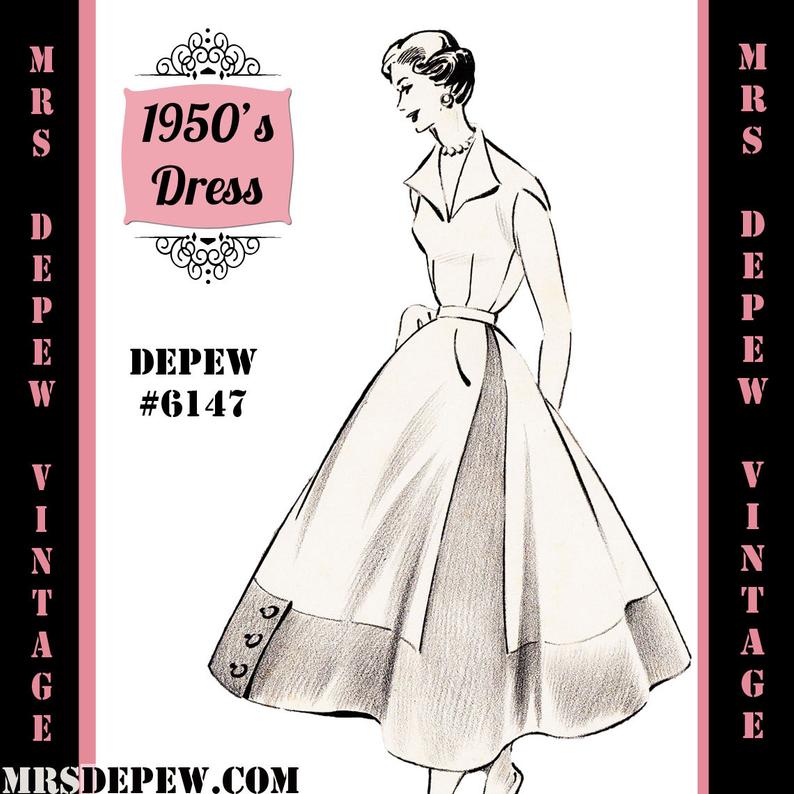 Vintage Sewing Pattern 1950's Contrast Hem Dress in Any image 0