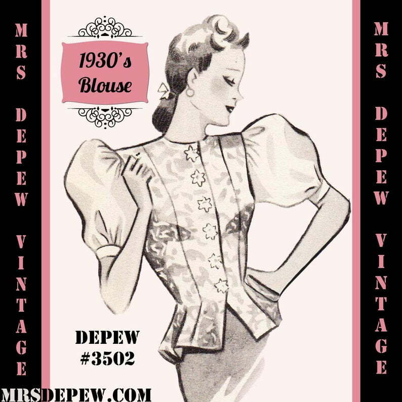 Vintage Sewing Pattern 1930's 1940's Blouse in Any image 0