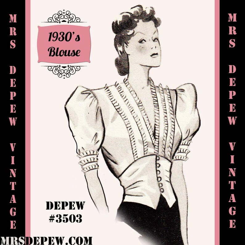 Vintage Sewing Pattern 1930's 1940's Blouse in Any image 0