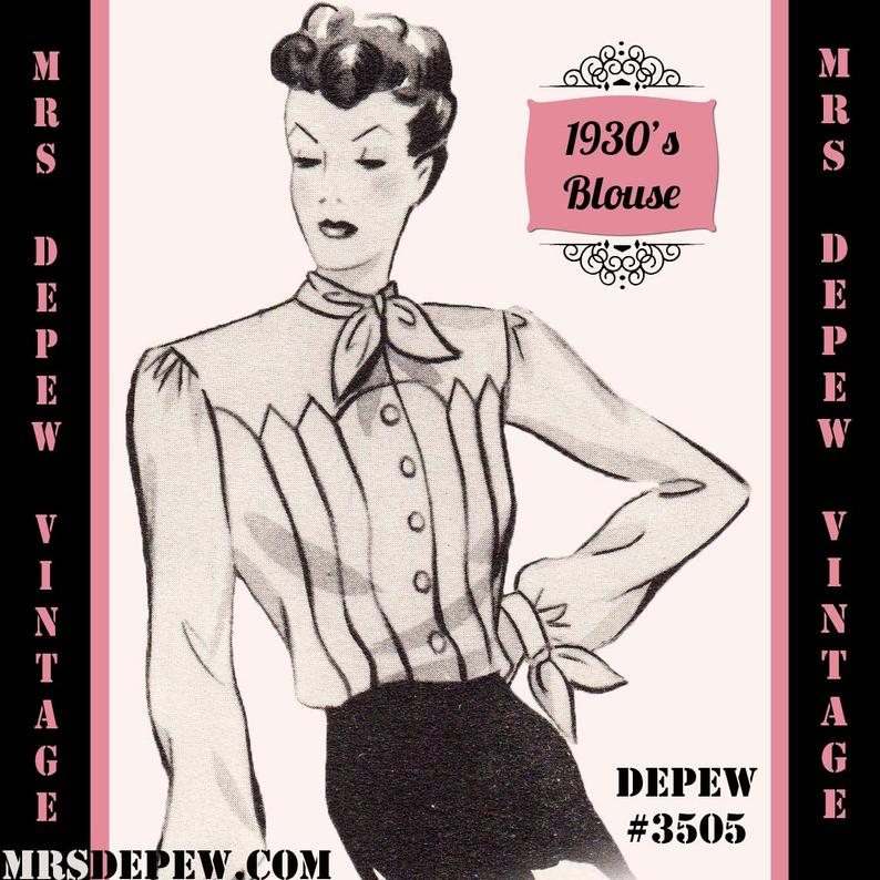 Vintage Sewing Pattern 1930's 1940's Blouse in Any image 0