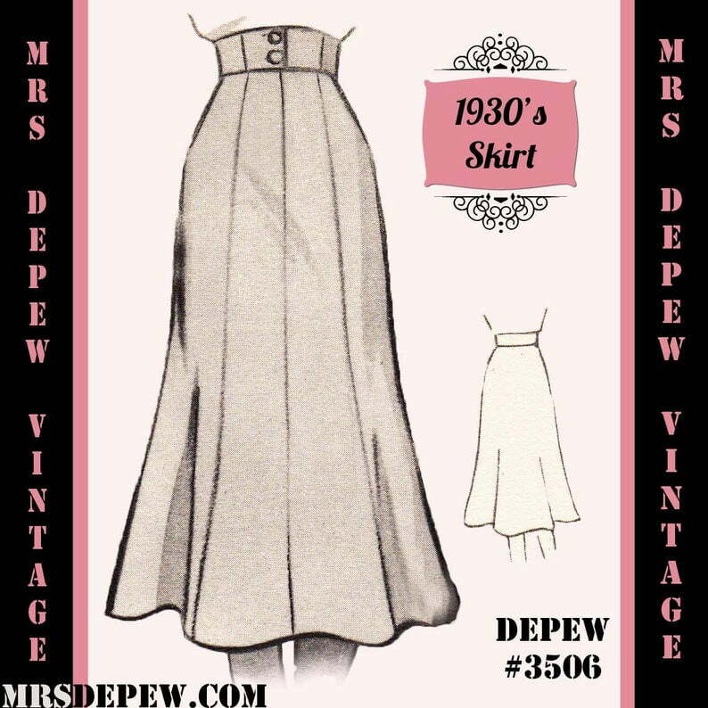 Vintage Sewing Pattern 1930s 1940s A-line Skirt in Any Size image 0