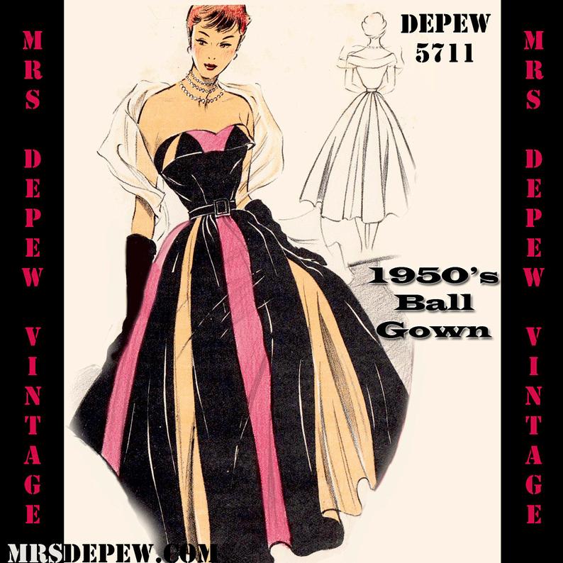Vintage Sewing Pattern 1950's Evening Gown in Any Size  image 0
