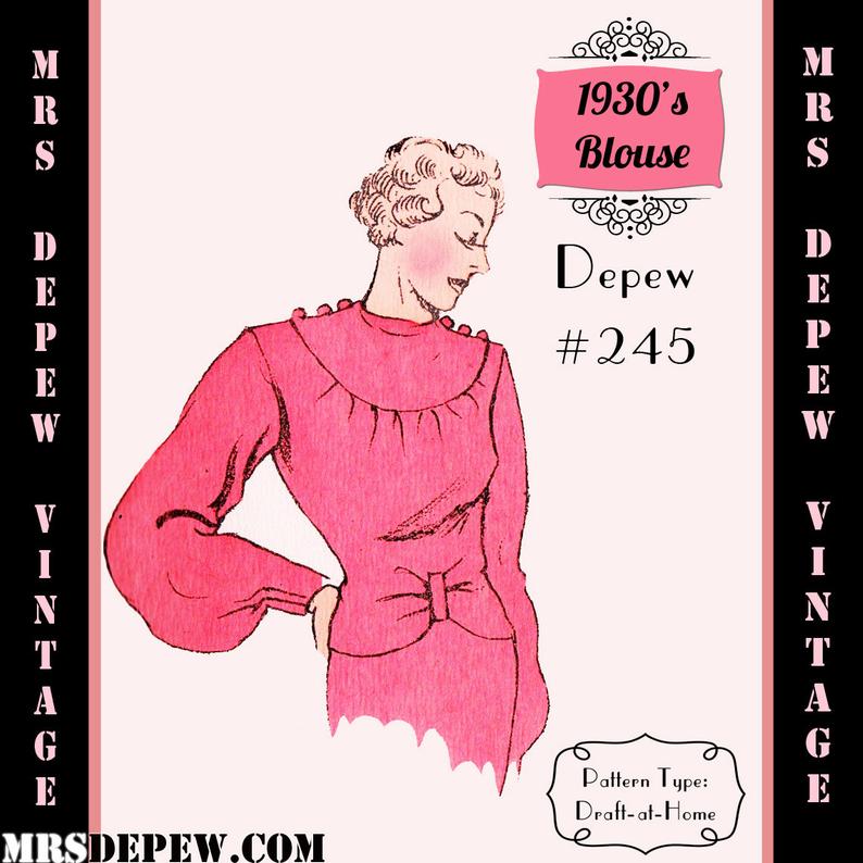 Vintage Sewing Pattern 1930's Blouse in Any Size Depew image 0