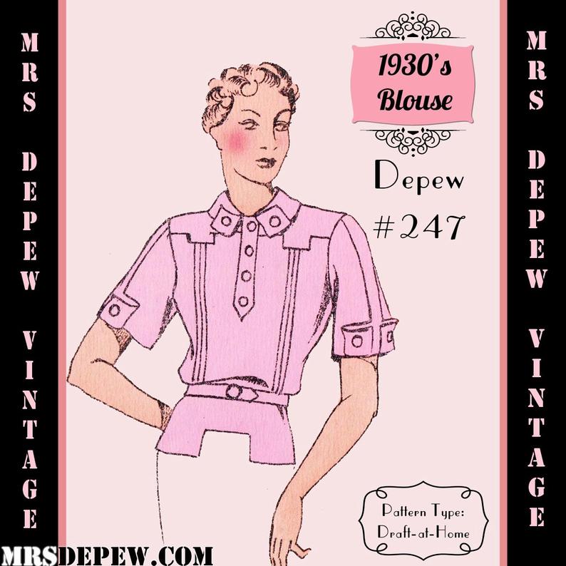 Vintage Sewing Pattern 1930's Short Sleeve Blouse in Any image 0
