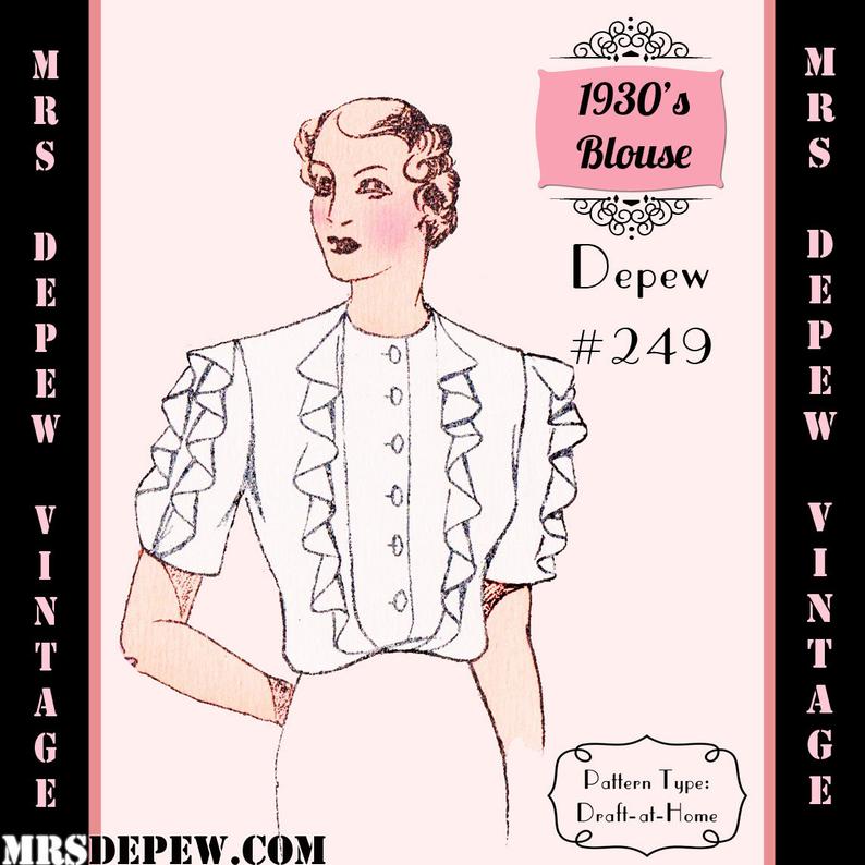 Vintage Sewing Pattern 1930's Ruffled Blouse in Any Size image 0