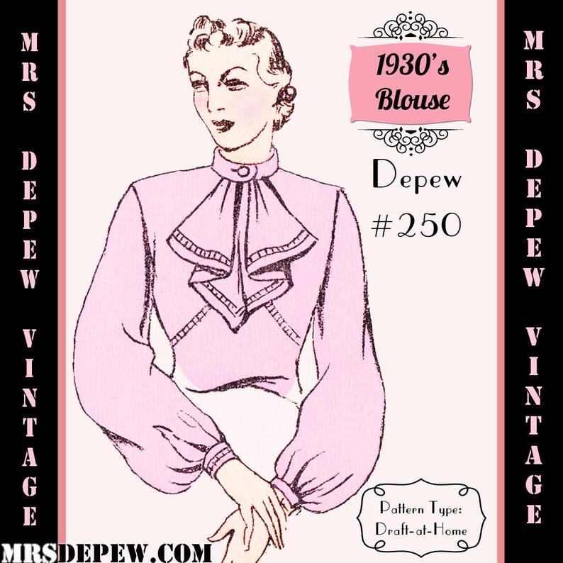 Vintage Sewing Pattern 1930's Long Sleeve Blouse in Any image 0