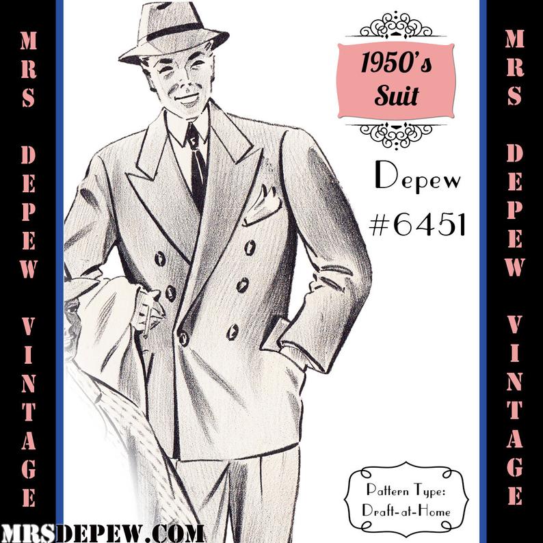 Menswear Vintage Sewing Pattern 1950's Men's Suit image 0