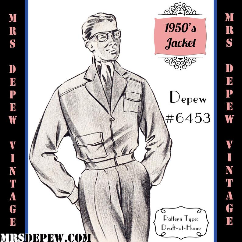 Menswear Vintage Sewing Pattern 1950's Men's Jacket in image 0