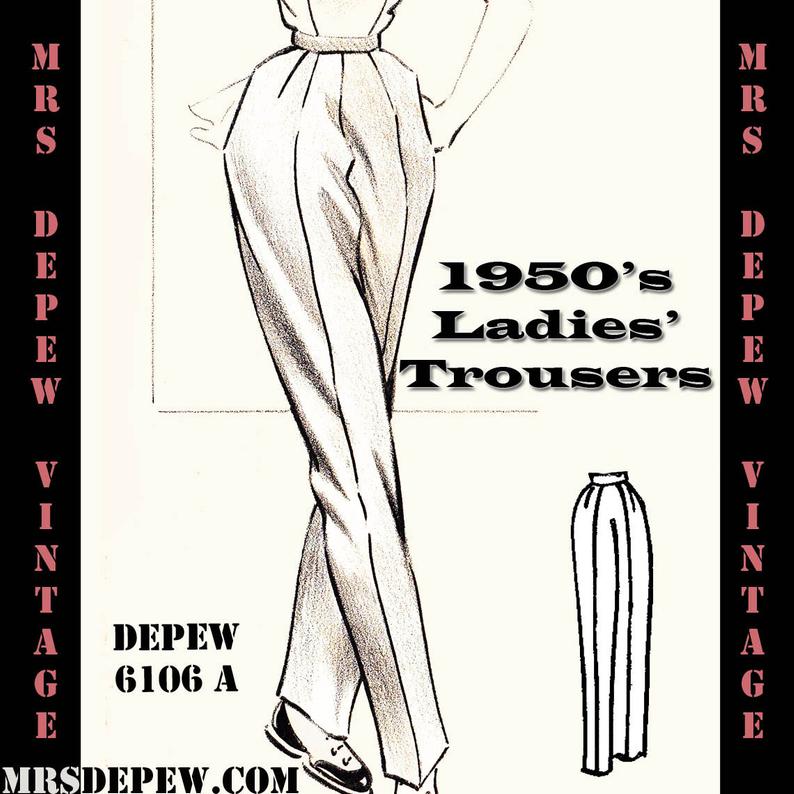 Vintage Sewing Pattern 1950's Ladies Trousers in Any Size image 0