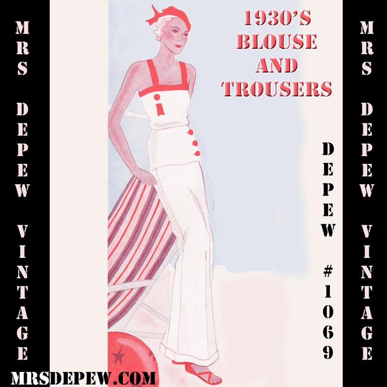 Vintage Sewing Pattern 1930's Blouse and Trousers Beach image 0