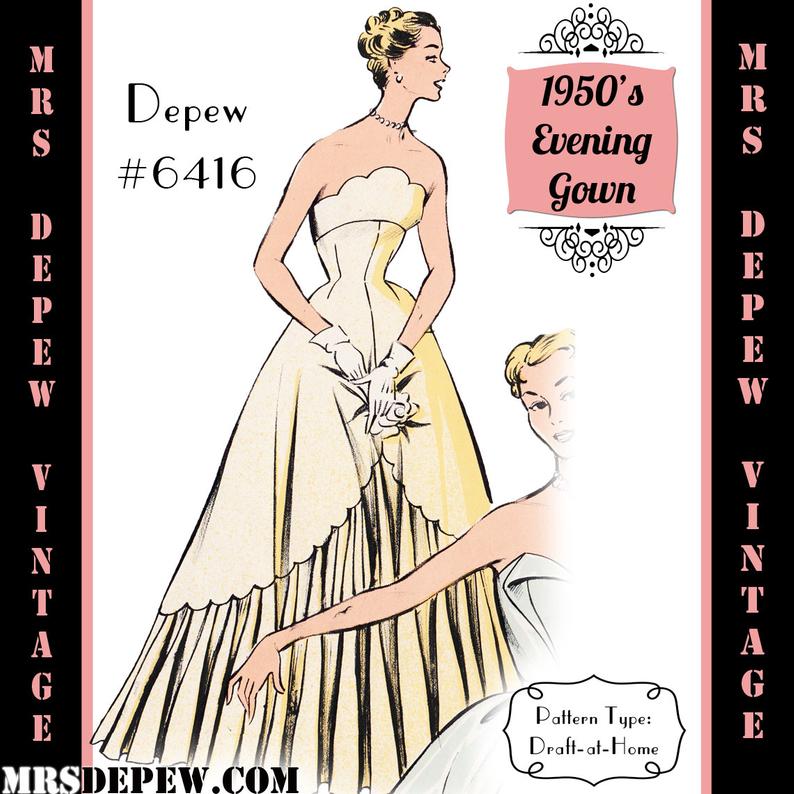 Vintage Sewing Pattern 1950's Strapless Evening Gown in image 0