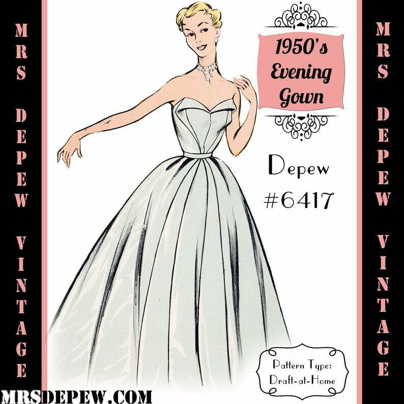 Vintage Sewing Pattern 1950's Strapless Evening Gown in image 0