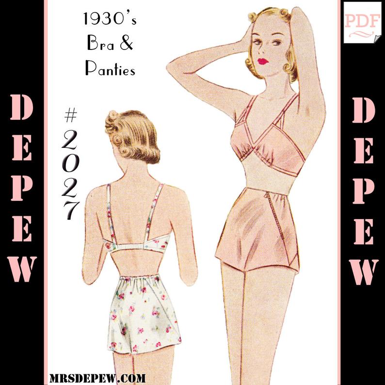 Vintage Sewing Pattern Lingerie Set 1930s Bra and Panties image 0