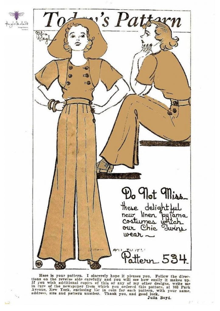 Chic 1930's Vintage Sewing Pattern: Beach Pyjama High image 0