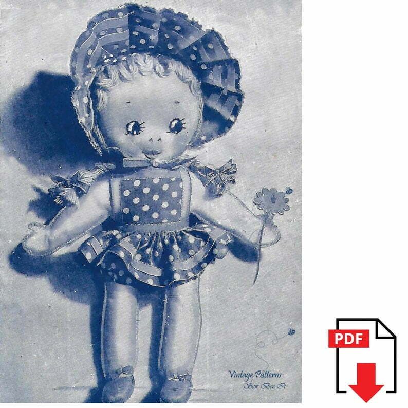 1940's Vintage Sewing Pattern: Sunny Sue Rag Doll WW2 PDF image 0