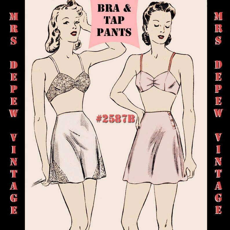Vintage Sewing Pattern Bra and Tap Pants Print at Home 1940s image 0