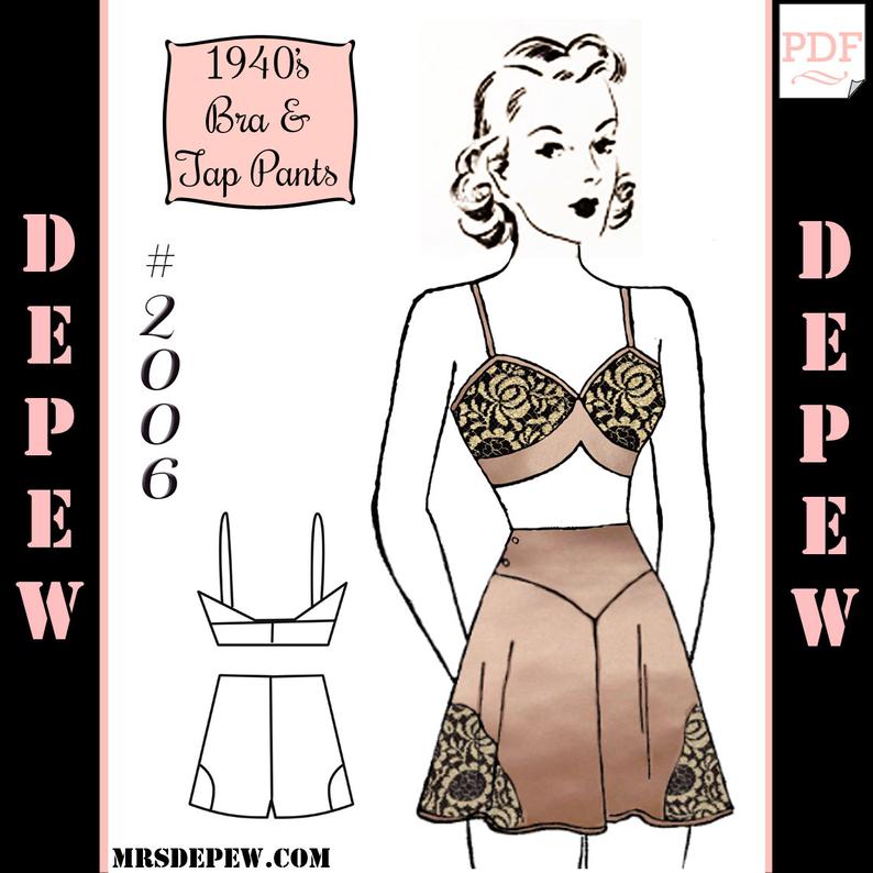 Vintage Sewing Pattern 1940s Pauline Matching Bra and Tap image 0