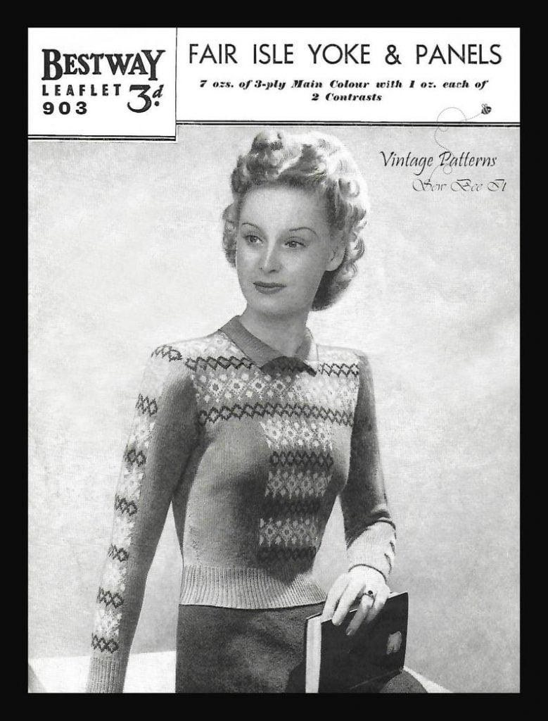 1940's Knitting Pattern: Fitted Fair Isle Sweater Bust image 0