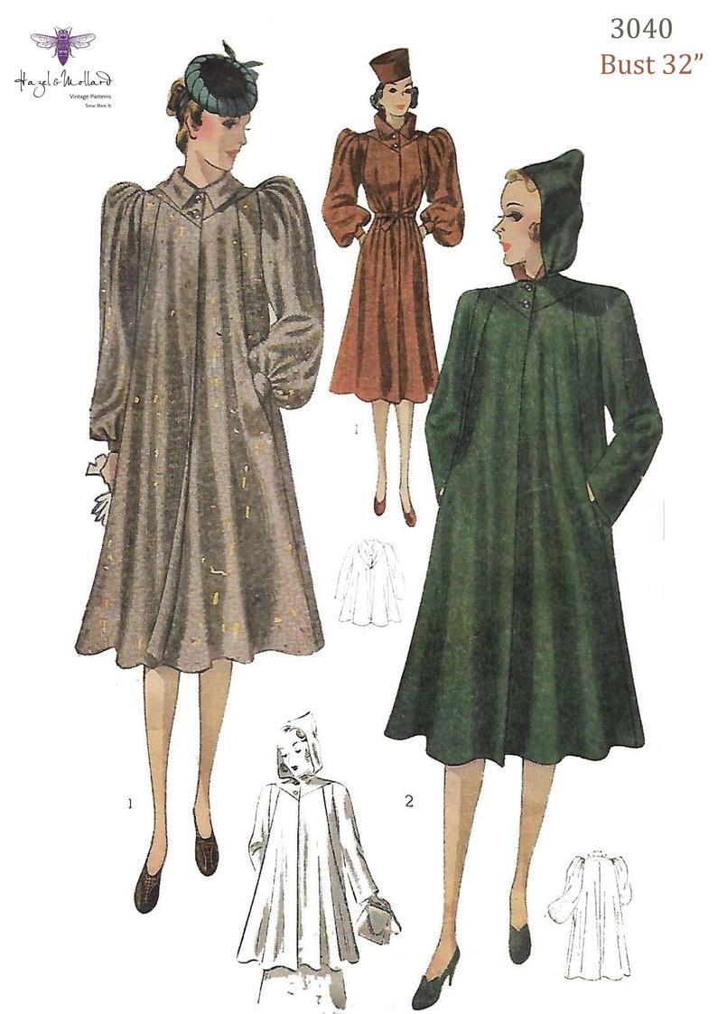 Vintage 1940's Sewing Pattern Striking Coat Loose Hanging image 0